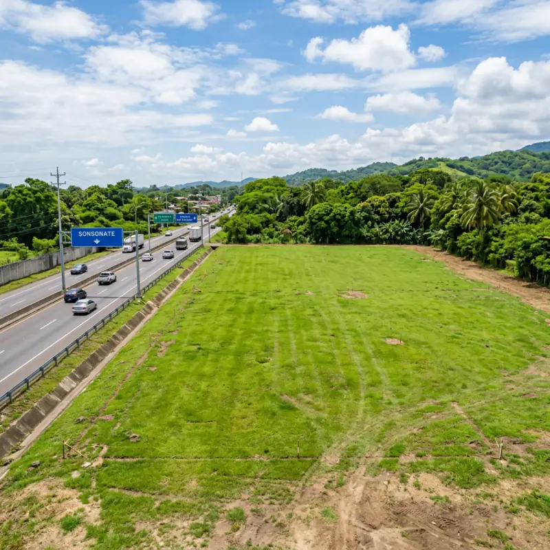 Terreno a orilla de carretera de topografía plana, ideal para inversión
